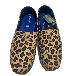TOMS Alpargata Beige Blue Leopard Print Ortholite Slip-On Shoes Women's US 8.5